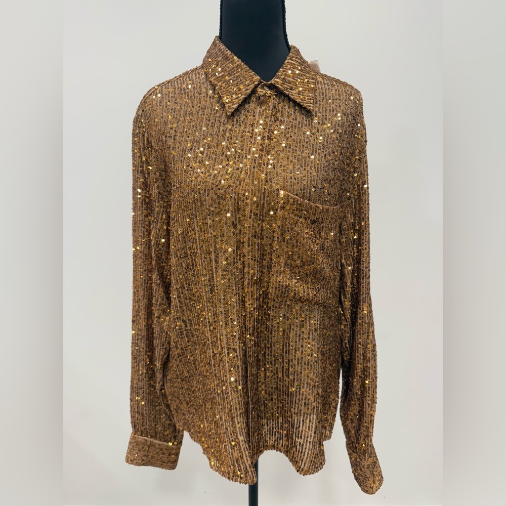NWT! Zara Gold Sequin Blouse